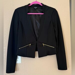 Bebe Women's Elegant Black Blazer with Gold Accents
